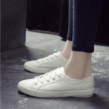 Load image into Gallery viewer, White Summer Womens Sneakers Trainers White Leather Canvas Shoes Tenis Classic Casual Cotton Slip On Canvas Comfortable Walking Flats Sneakers
