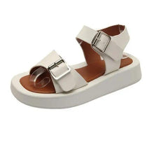 Load image into Gallery viewer, White Womans Sandals Flat Round Sandals Elegant Modern Buckle Strap Comfort Design

