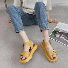 Load image into Gallery viewer, White Womans Sandals Flat Round Sandals Elegant Modern Buckle Strap Comfort Design
