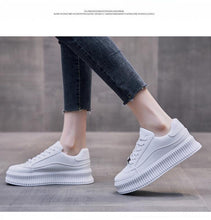 Load image into Gallery viewer, White Women Spring Running Thick Shoes Woman Comfortable Sneakers Leather Spring Flats Trainers Outdoor Vulcanize Slip On Trainers Fashion Platform Sneakers
