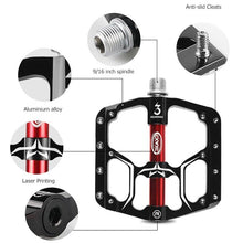 Load image into Gallery viewer, Wide Flat Mountain Road Cycling Bicycle Bike Pedal 3 Sealed Bearings 9/16 in Aluminum With Removable Antiskid Cleats Mountain Bike Pedal Platform Flat Bicycle Pedals Aluminum Alloy Non-Slip Metal Bike Pedals With 3 Bearings For Road
