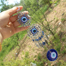 Load image into Gallery viewer, Wind Chimes Evil Eye Pendants Home Wall Hanging Decor Blessing Protection Gift Blue Evil Eye Wall Hanging Ornament With Round Eye Design Metal Home Decor Protection And Good Luck Charm Gift Blessing Protection Gift  Dream Catcher Blue Rhinestone

