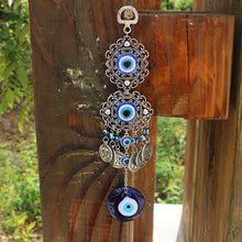 Load image into Gallery viewer, Wind Chimes Evil Eye Pendants Home Wall Hanging Decor Blessing Protection Gift Blue Evil Eye Wall Hanging Ornament With Round Eye Design Metal Home Decor Protection And Good Luck Charm Gift Blessing Protection Gift  Dream Catcher Blue Rhinestone
