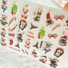 Load image into Gallery viewer, Winter Christmas Acrylic Engraved Nail Sticker Colorful Snow Design Decals Nail Water Slide Decals Nail Art Stickers Decals Christmas Snowflake Bronzing Christmas Slider Nail Art 3D Decals Decoration  Decals Snowflakes Elk Bear Christmas Xmas Stickers
