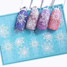 Load image into Gallery viewer, Winter Christmas Acrylic Engraved Nail Sticker Colorful Snow Design Decals Nail Water Slide Decals Nail Art Stickers Decals Christmas Snowflake Bronzing Christmas Slider Nail Art 3D Decals Decoration  Decals Snowflakes Elk Bear Christmas Xmas Stickers
