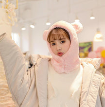 Load image into Gallery viewer, Winter Cute Bear Ears Warm Hat Windproof Neck Scarf Cap Student Women Plus Cashmere Cap Unisex Keep Warm Sports Beanies Knitted Headgear Face Hooded Cowl Neckerchief with Drawstring Soft Balaclava Pullover Knitted Beanie
