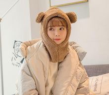 Load image into Gallery viewer, Winter Cute Bear Ears Warm Hat Windproof Neck Scarf Cap Student Women Plus Cashmere Cap Unisex Keep Warm Sports Beanies Knitted Headgear Face Hooded Cowl Neckerchief with Drawstring Soft Balaclava Pullover Knitted Beanie

