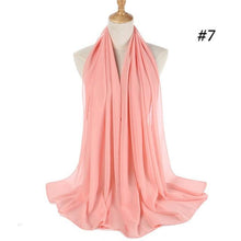 Load image into Gallery viewer, Winter Fashion Long Solid Color Soft Muslim Bubble Chiffon Hijab Scarf Shawls Hijab Elegant Scarf Wrap Lightweight Islamic Head Wear Escharpe Shawls Headband Wraps Lightweight Head Scarves Ladies Hijabs For  Women
