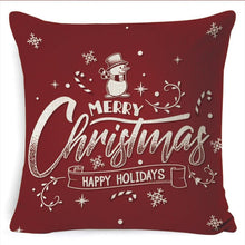 Load image into Gallery viewer, Winter Merry Christmas Cushion Cover Red Christmas Santa Claus Greeting Christmas Pillow Covers Red Plaid Pillow Covers Christmas Tree Snowflakes Text Pillow Cover
