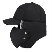 Load image into Gallery viewer, Winter Thermal Black Hat Fashion Ear Protection Face Windproof Adjustable Ski Cap Thicken Outdoor Hat
