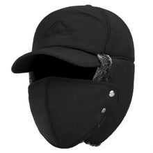 Load image into Gallery viewer, Winter Thermal Black Hat Fashion Ear Protection Face Windproof Adjustable Ski Cap Thicken Outdoor Hat
