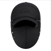 Load image into Gallery viewer, Winter Thermal Black Hat Fashion Ear Protection Face Windproof Adjustable Ski Cap Thicken Outdoor Hat
