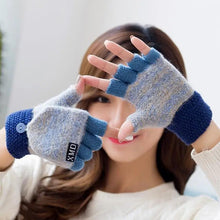 Load image into Gallery viewer, Winter Warm Thickening Wool Gloves Knitted Flip Fingerless Exposed Finger Thick Gloves Mittens Soft Cold Weather Women Gloves
