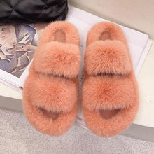 Load image into Gallery viewer, Winter Women House Furry Slippers Fashion Faux Fur Warm Shoes Slip On Flats Home Slides Plush Indoor Furry Cozy Open Toe House Shoes Indoor Outdoor Faux Fur Warm Comfy Slippers
