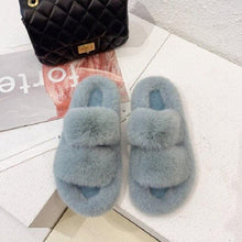 Load image into Gallery viewer, Winter Women Slippers Flat Casual Shoes Women Slippers Furry Slippers Thick Bottom Home Soft Slippers Faux Fur Slippers Comfy Open Toe Two Band Slides With Fleece Lining And Rubber Sole
