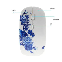 Load image into Gallery viewer, Wireless Blue White Flower Pattern Mouse Optical Mice 1600 DPI Wireless Mouse Portable Mobile Office USB Mouse

