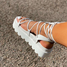 Load image into Gallery viewer, Woman Platform Sandal Ankle Wrap Fashion Lace Up Shoe Women's Casual Strappy Sandal Modern Lace Up Shoe Women Non Slip Women's Footwear White Walking Sandal
