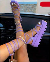 Load image into Gallery viewer, Woman Platform Sandal Ankle Wrap Fashion Lace Up Shoe Women's Casual Strappy Sandal Modern Lace Up Shoe Women Non Slip Women's Footwear White Walking Sandal
