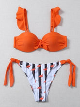 Load image into Gallery viewer, Women 2Pcs Summer Beach Bathing Suit Bowknot Ruffle Sleeve Crop Tops  Striped Print Swimsuit  Bikini Sets 2 Piece Ruffled V Neck Bathing Suits Summer Swimwear
