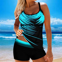 Load image into Gallery viewer, Women Beach Blue Print Backless 2 Piece Swimsuit Fashion Spaghetti Strap Female Bathing Suit Women's V Neck Tankini Set Back Tankini Top With Bikini Bottom Two Piece Bathing Suits Plus Size Swimwear

