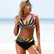 Load image into Gallery viewer, Women Bikini Plus Size Push Up Swimsuit High Waist Bikini Set Women's Push-up Halter Bandage Bikini Swimsuits Swim Bottoms Swimwear Bathing Suit Beachwear Swimming Suit
