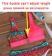 Load image into Gallery viewer, Women Bikini Set Leopard Swimwear Women High Waist String Floral Printed 2 Piece Bathing Suits Women Patchwork Swimsuits Push Up Printed Bikinis Buckle Front Beach Wear
