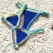 Load image into Gallery viewer, Women Bikini Set Swimwear Beachwear  Low Waist Handmade Knit Swimsuit Female Bathing Suit Swimming Suit Women's Halter Sliding Triangle Bikini Sets Charming Tie Side Bathing Suit
