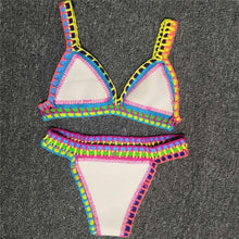 Load image into Gallery viewer, Women Bikini Set Swimwear Beachwear  Low Waist Handmade Knit Swimsuit Female Bathing Suit Swimming Suit Women's Halter Sliding Triangle Bikini Sets Charming Tie Side Bathing Suit
