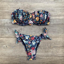 Load image into Gallery viewer, Women Bikini Swimsuit Bandage Floral Print Swimwear Split Bathing Suit Swimsuit Women Two 2 Piece Split Swimsuit  Bandage  Bikini Sets Halter Tops Bottoms Strapless Swimwear
