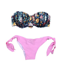 Load image into Gallery viewer, Women Bikini Swimsuit Bandage Floral Print Swimwear Split Bathing Suit Swimsuit Women Two 2 Piece Split Swimsuit  Bandage  Bikini Sets Halter Tops Bottoms Strapless Swimwear
