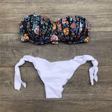 Load image into Gallery viewer, Women Bikini Swimsuit Bandage Floral Print Swimwear Split Bathing Suit Swimsuit Women Two 2 Piece Split Swimsuit  Bandage  Bikini Sets Halter Tops Bottoms Strapless Swimwear
