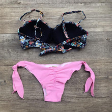 Load image into Gallery viewer, Women Bikini Swimsuit Bandage Floral Print Swimwear Split Bathing Suit Swimsuit Women Two 2 Piece Split Swimsuit  Bandage  Bikini Sets Halter Tops Bottoms Strapless Swimwear
