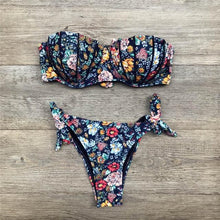 Load image into Gallery viewer, Women Bikini Swimsuit Bandage Floral Print Swimwear Split Bathing Suit Swimsuit Women Two 2 Piece Split Swimsuit  Bandage  Bikini Sets Halter Tops Bottoms Strapless Swimwear

