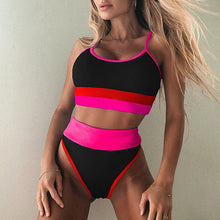 Load image into Gallery viewer, Women Bikinis High Waist Swimwear Women's Ribbed Bikini Swimsuits High Waist 2 Piece Bathing Suit Push Up Bathing Suits Leopard Patchwork Summer Soft Beachwear
