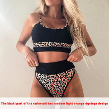 Load image into Gallery viewer, Women Bikinis High Waist Swimwear Women's Ribbed Bikini Swimsuits High Waist 2 Piece Bathing Suit Push Up Bathing Suits Leopard Patchwork Summer Soft Beachwear
