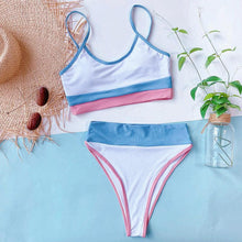 Load image into Gallery viewer, Women Bikinis High Waist Swimwear Women's Ribbed Bikini Swimsuits High Waist 2 Piece Bathing Suit Push Up Bathing Suits Leopard Patchwork Summer Soft Beachwear
