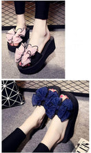 Load image into Gallery viewer, Women Bow Summer Sandals Slipper Indoor Outdoor Beach Shoes Slide Sandals For Women Knotted Bow Flat Footbed Sandals Open Toe Casual Summer Slide
