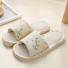 Load image into Gallery viewer, Women Casual Floral Home Slippers Soft Non-slip Foam Bottom Slippers Spring Autumn Indoor Couple Linen Slipper Flip Flops Slides Slip-On Indoor Slippers For Women Soft Womens Flannel Home Bedroom Slippers
