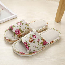 Load image into Gallery viewer, Women Casual Floral Home Slippers Soft Non-slip Foam Bottom Slippers Spring Autumn Indoor Couple Linen Slipper Flip Flops Slides Slip-On Indoor Slippers For Women Soft Womens Flannel Home Bedroom Slippers

