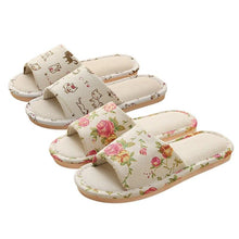 Load image into Gallery viewer, Women Casual Floral Home Slippers Soft Non-slip Foam Bottom Slippers Spring Autumn Indoor Couple Linen Slipper Flip Flops Slides Slip-On Indoor Slippers For Women Soft Womens Flannel Home Bedroom Slippers
