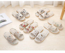 Load image into Gallery viewer, Women Casual Floral Home Slippers Soft Non-slip Foam Bottom Slippers Spring Autumn Indoor Couple Linen Slipper Flip Flops Slides Slip-On Indoor Slippers For Women Soft Womens Flannel Home Bedroom Slippers
