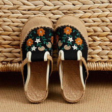 Load image into Gallery viewer, Women Casual Linen Handmade Mules Flat Slippers Retro Vegan Summer Canvas Comfortable Espadrille New Women Shoes Slides Flat Summer Style Handmade Retro Slippers
