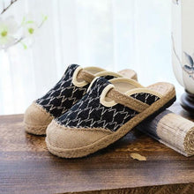 Load image into Gallery viewer, Women Casual Linen Handmade Mules Flat Slippers Retro Vegan Summer Canvas Comfortable Espadrille New Women Shoes Slides Flat Summer Style Handmade Retro Slippers
