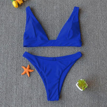 Load image into Gallery viewer, Women Charming Bikini Swimsuit Women Push Up Swimwear Two Piece Bikini Set Solid Color Bathing Suit Swim Suit Female Women Two Piece Bikini Swimsuit Halter Twist Front Bathing Suit Swimwear
