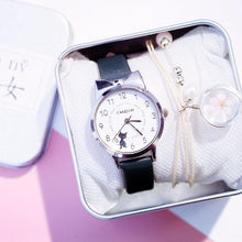 Load image into Gallery viewer, Women Charming Watch Set Pink Leather Strap Student Watch Children Black Cat Leather Strap And Round Dial Quartz Watches For Women Cat Dial With Stainless Steel Dial Quartz Watch
