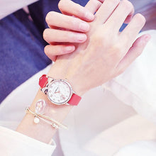 Load image into Gallery viewer, Women Charming Watch Set Pink Leather Strap Student Watch Children Black Cat Leather Strap And Round Dial Quartz Watches For Women Cat Dial With Stainless Steel Dial Quartz Watch
