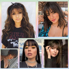 Load image into Gallery viewer, Women Clip In Hair Bangs Hairpiece Synthetic Fake Hair Piece Clip In Hair Extensions Front Natural Flat Neat Fringe Bangs With Temples For Women One Piece Hairpiece
