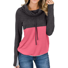 Load image into Gallery viewer, Women Cowl Neck Casual Tunic Sweatshirts Drawstring Long Sleeve Color Block Patchwork Pullover Tops
