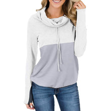 Load image into Gallery viewer, Women Cowl Neck Casual Tunic Sweatshirts Drawstring Long Sleeve Color Block Patchwork Pullover Tops

