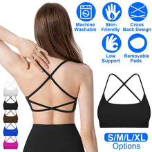 Load image into Gallery viewer, Women Cross Back Sport Bras Padded with Removable Pads Thin Straps
